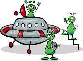 aliens with ufo cartoon illustration