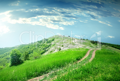 Road in mountain and blue sky