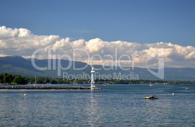 Lake Geneva and lighthouse