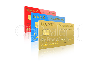 three credit cards isolated on white background