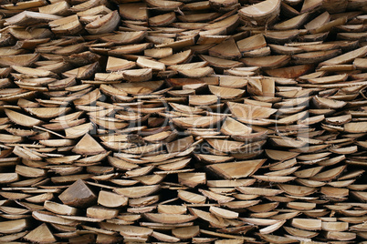 structure of stacked wood boards.