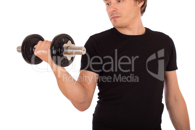 Man doing exercise with a steel dumbbell