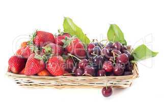 strawberries and cherries in basket