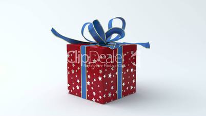 Red - silver star gift box with blue ribbon opening