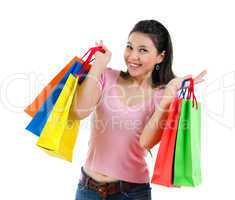 Happy Asian shopping woman