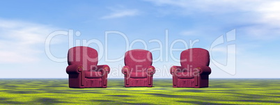 Chairs for meeting on a green meadow