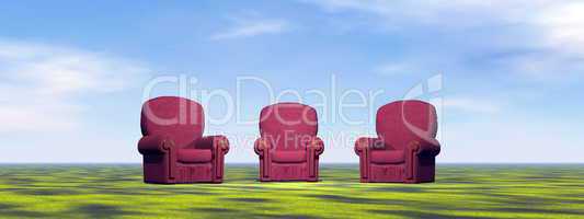 Chairs for meeting on a green meadow