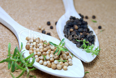 Black and white peppercorns