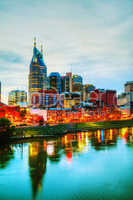 downtown nashville cityscape in the evening