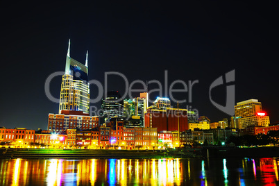 downtown nashville cityscape in the night