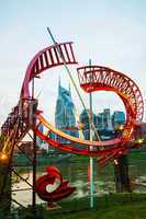 Downtown Nashville cityscape in the evening