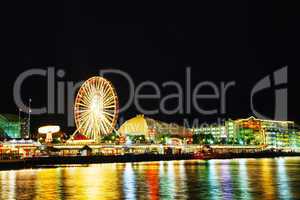 navy pier in chicago at night time