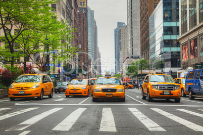 Yellow taxis at the New York City street