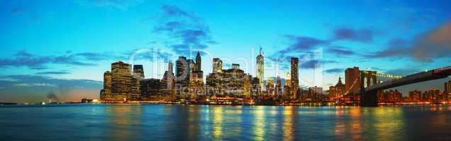 new york city cityscape at sunset