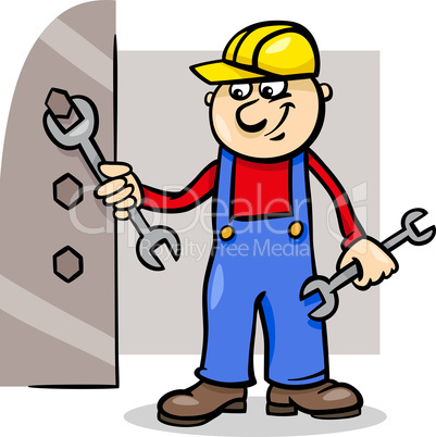 worker with wrench cartoon illustration