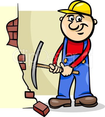 worker with pick cartoon illustration