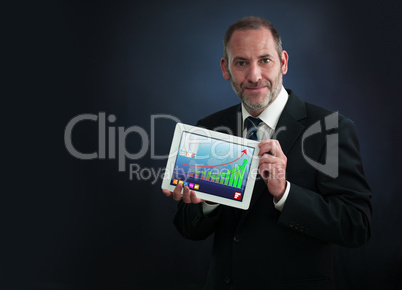 businessman shows tablet pc screen