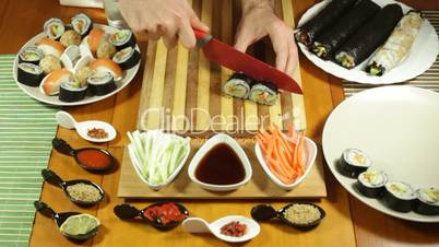 Sushi rolls cut