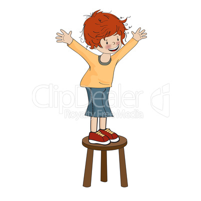 funny little boy perched on chair