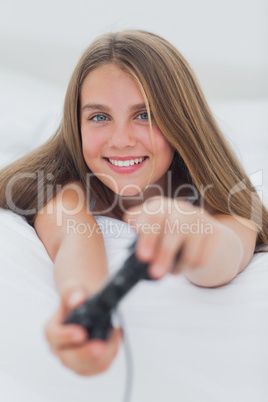 Portrait of a girl playing video games