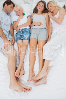 Family sleeping in bed