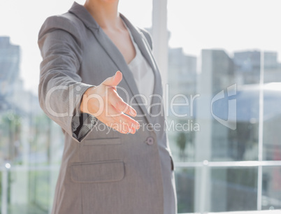 Businesswomans hand reaching out