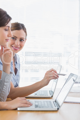 Young businesswomen working on their laptops