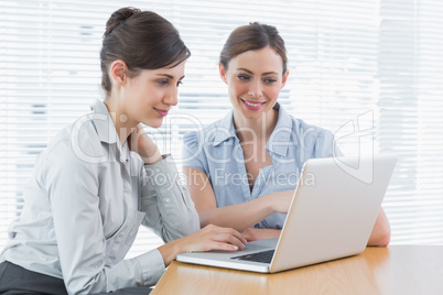 Two businesswomen working on laptop