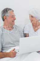 Cheerful mature couple using a laptop