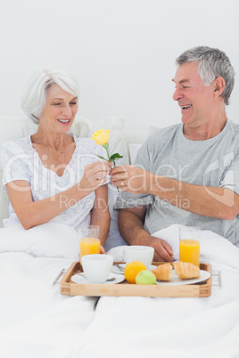 Man giving wife a yellow rose