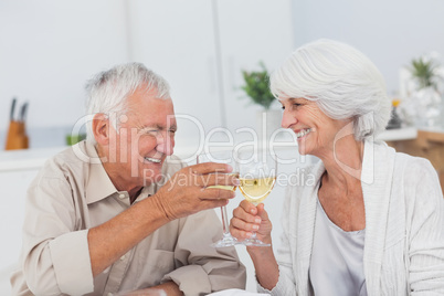 Couple toasting with white wine