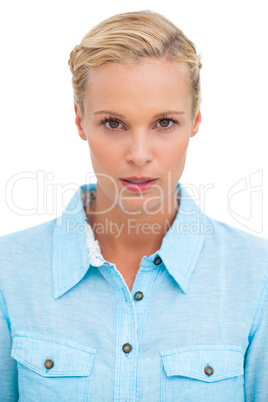 Blonde woman looking at camera