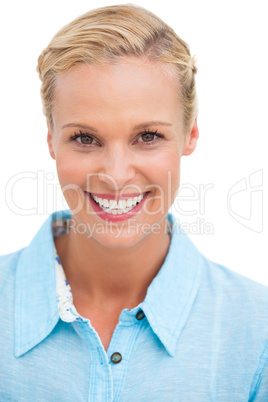 Blonde woman smiling at camera