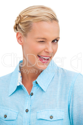 Blonde woman winking