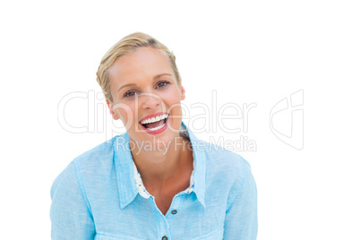 Pretty woman laughing at camera