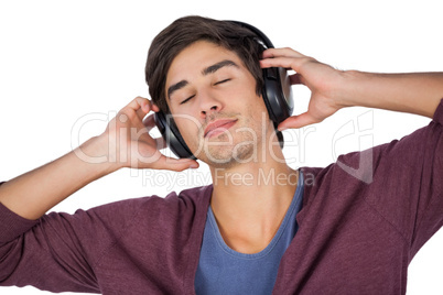 Man using headphones to listen music