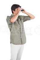 Man looking for something with binoculars