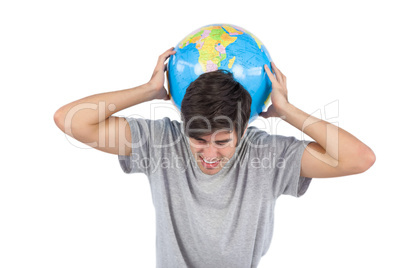 Man suffering because of a globe