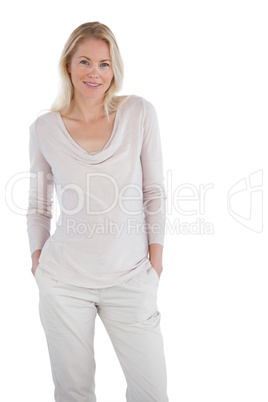 Smiling blonde woman posing for the camera
