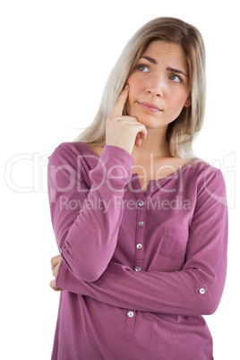 Thoughtful woman with hand on chin