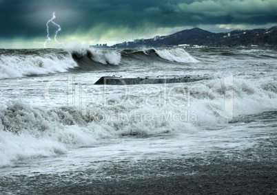 Storm and thunderstorm in black sea