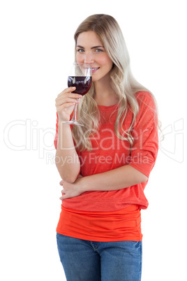 Woman drinking red wine