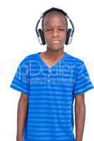 Little boy listening to music