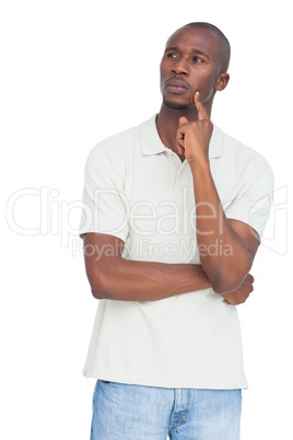 Thoughtful man with hand on chin