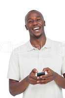 Laughing man with mobile phone