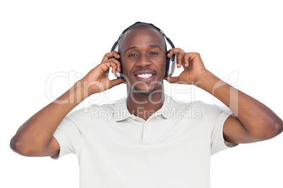 Happy man listening music