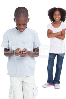 Little boy using mobile phone