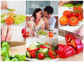 Collage of couple eating healthy salad