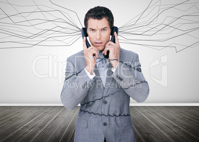 Businessman trapped by telephone wires