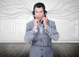 Businessman trapped by telephone wires